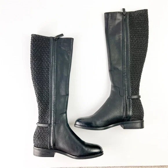 Cole Haan Boots womens 7 Isabell Stretch Black Leather Knee High Riding Boots